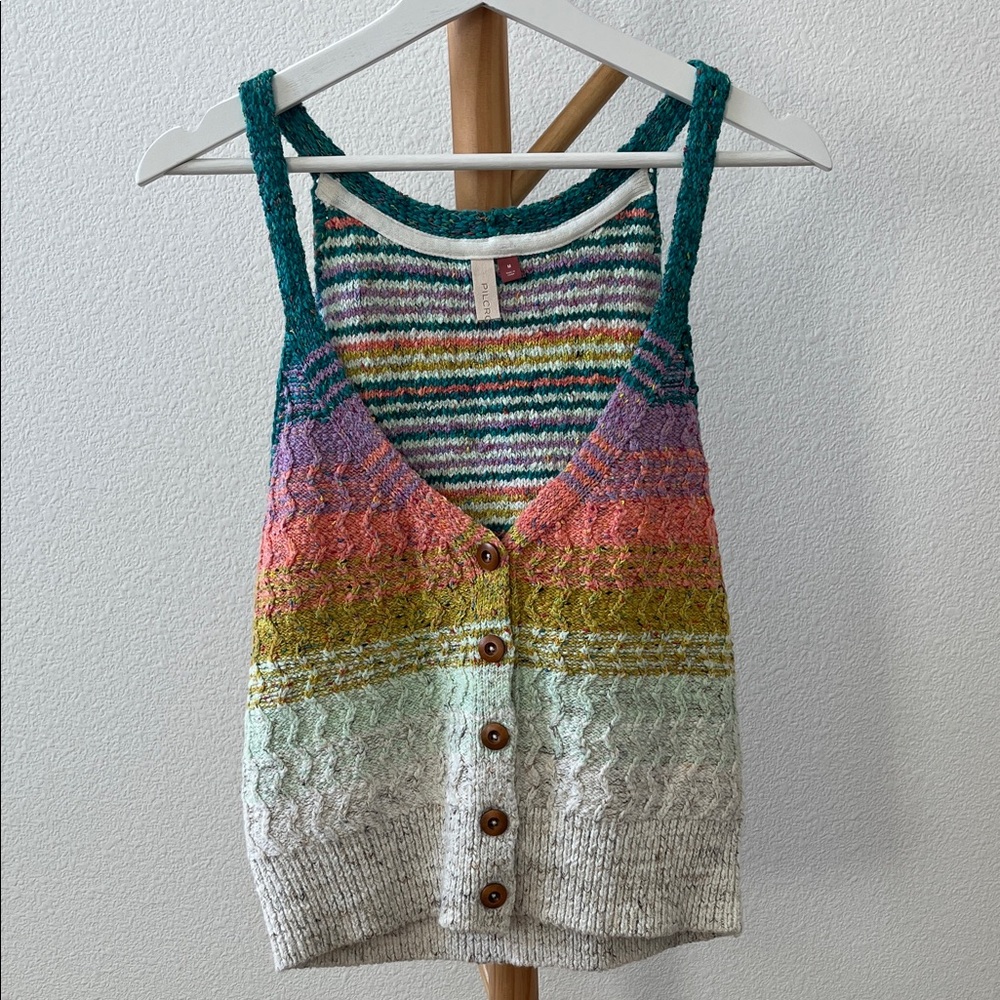 Pilcro Rainbow Button-Front Knit Tank Top